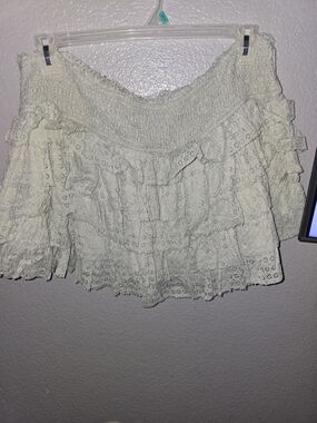 American Eagle Outfitters L8ght Green Lace Ruffle Mini Skirt